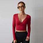 V-neck long-sleeved shirt