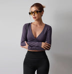 V-neck long-sleeved shirt