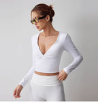 V-neck long-sleeved shirt