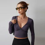 V-neck long-sleeved shirt