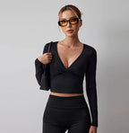 V-neck long-sleeved shirt